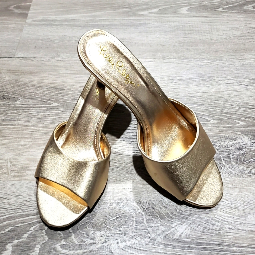Lilly Pulitzer Kimi Mules Gold Metallic Slides